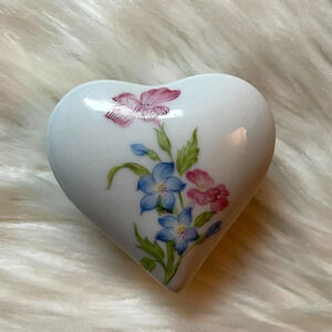 Heart Shaped Floral Rochard Limoges France Trinket Box.